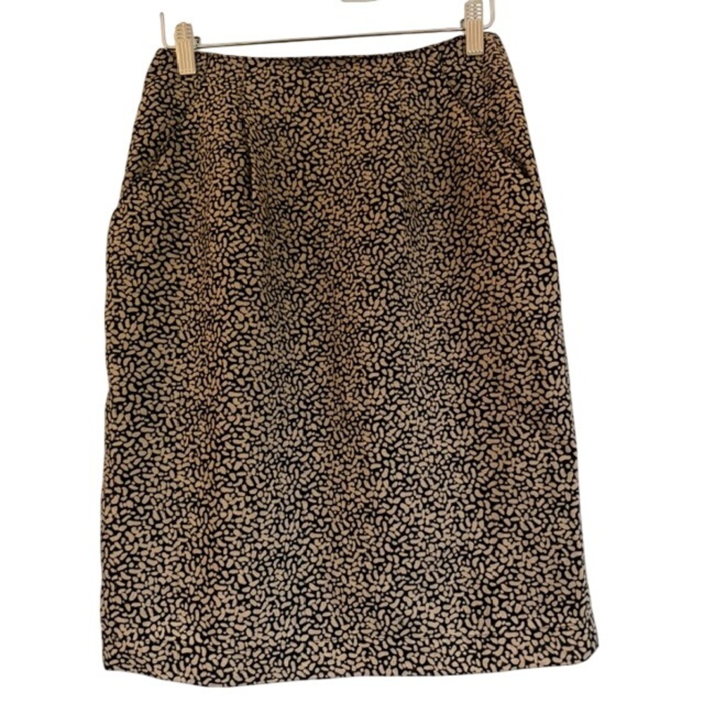 Vintage Pellini Womens 100% Wool Pebble Print Skirt Tan Black Midi Pockets Sz 38